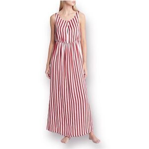 Open Edit Twist Front Satin Maxi Nightgown Cutout Recycled Red White Stripe M